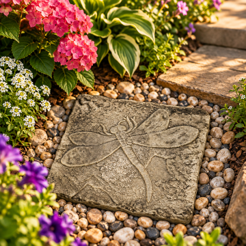 Dragonfly Garden Stepping Stone – 12" Square Concrete Pathway Stone